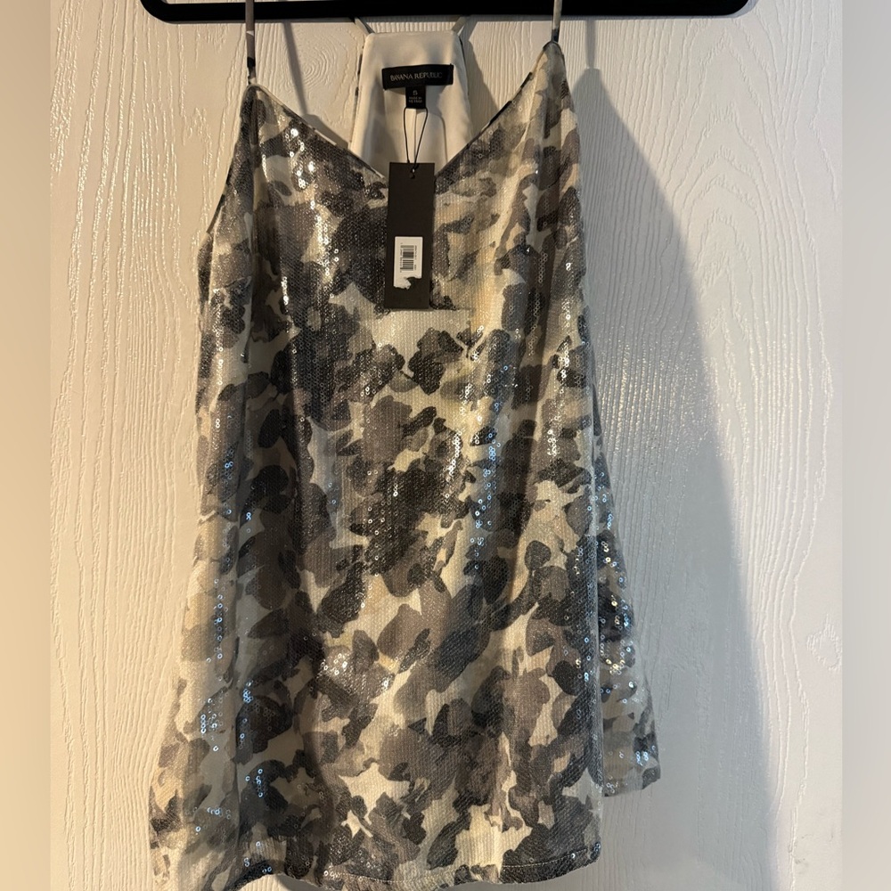 Banana Republic Sequin Floral Camo Print Cami Racerback Tank Top size S
